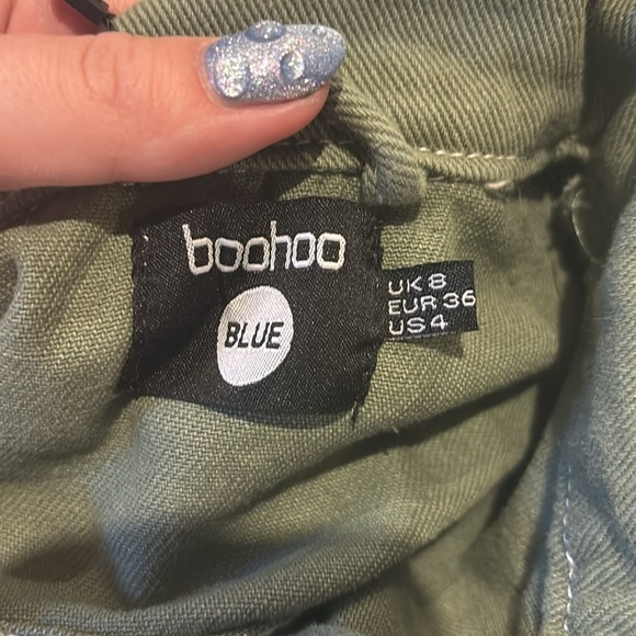 Boohoo Contrast Stitch Utility Khaki Denim Jumpsuit - Size US 4 - Picture 5 of 5